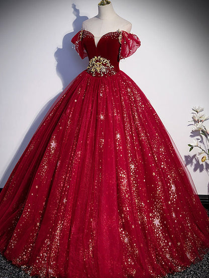 Vestido de fiesta largo de tul burdeos con lentejuelas, vestido formal de tul burdeos
