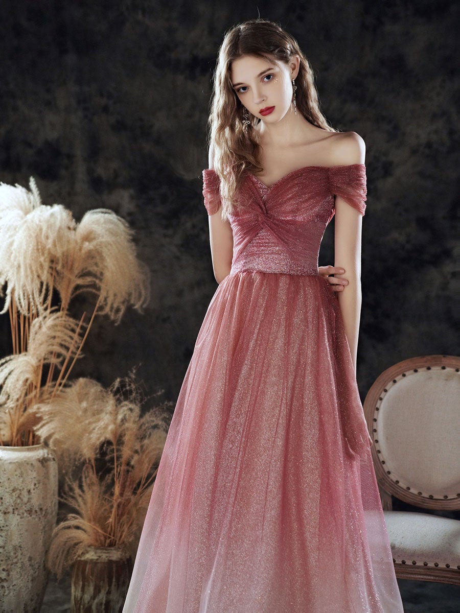 Vestido de fiesta largo de tul con lentejuelas y escote corazón color burdeos, vestido de noche color burdeos