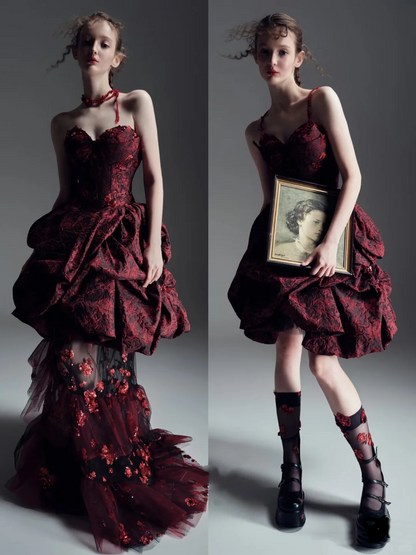 Hermoso vestido de fiesta burdeos con escote en forma de corazón y apliques de rosas, sin tirantes, largo hasta el suelo/corto, para cumpleaños, noche, TP4385