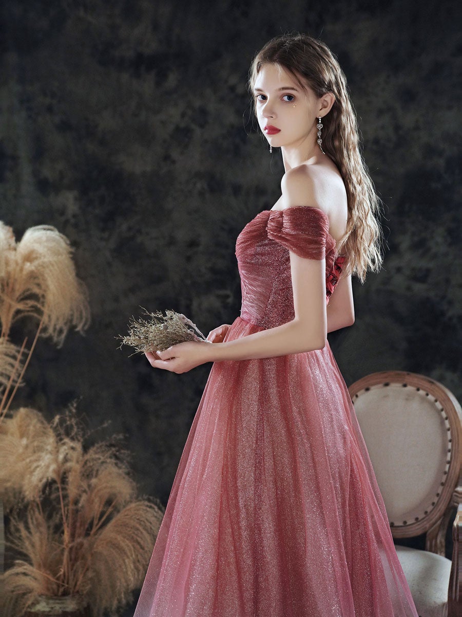 Vestido de fiesta largo de tul con lentejuelas y escote corazón color burdeos, vestido de noche color burdeos