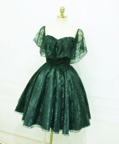 Beautiful Lace Green Off Shoulder Knee Length Party Dress, Homecoming Dress SA588