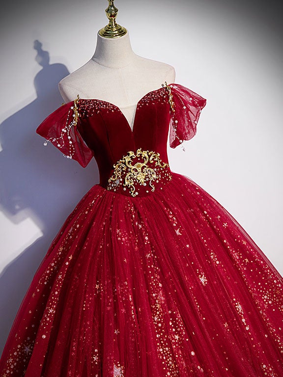 Vestido de fiesta largo de tul burdeos con lentejuelas, vestido formal de tul burdeos