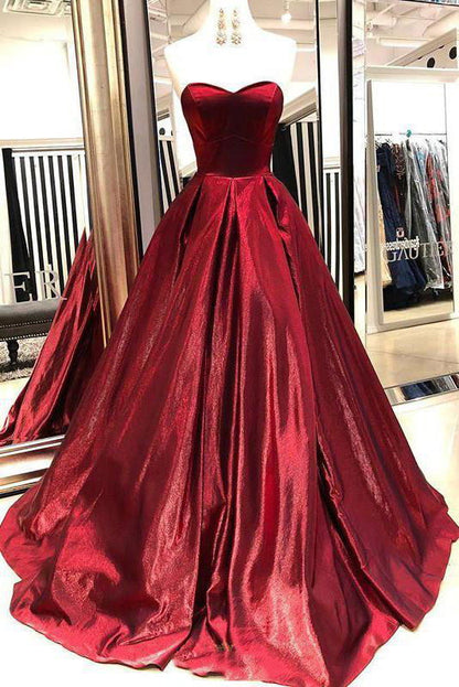 Sweetheart Burgundy Prom Dresses Long Graduation Gowns with Pockets GP51