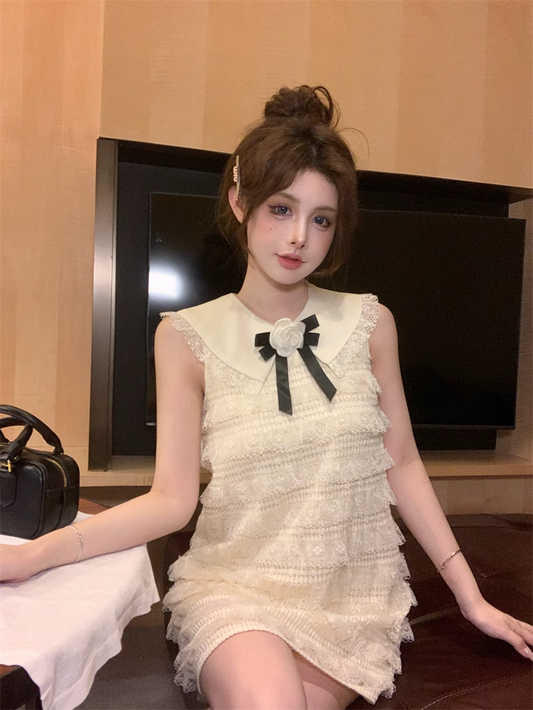 Fashion Beige Bow Lace Design A-line Sleeveless Strapless Homecoming Dress TP3698