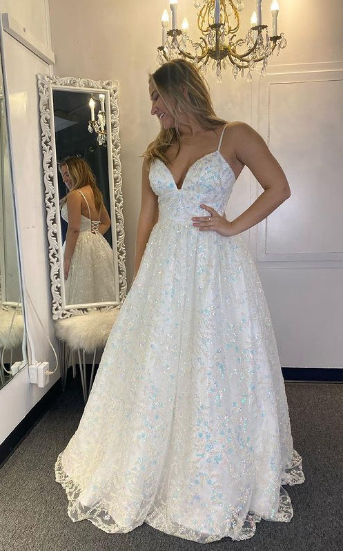 Sparkly Spaghetti Straps Sequins Prom Dress, Long Pageant Dress GP499
