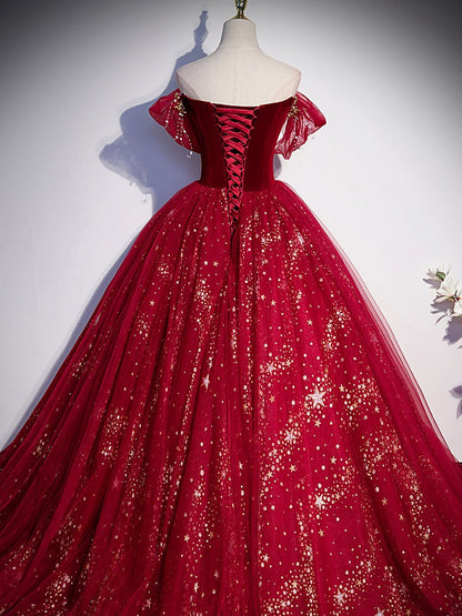 Vestido de fiesta largo de tul burdeos con lentejuelas, vestido formal de tul burdeos