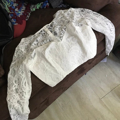 Vestido de novia informal de dos piezas con top de encaje rústico bohemio y mangas 3/4