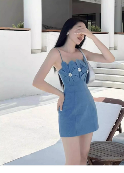 Fashion Blue Spaghetti Strap Design A-line Party Dress Homecoming Dress TP3851
