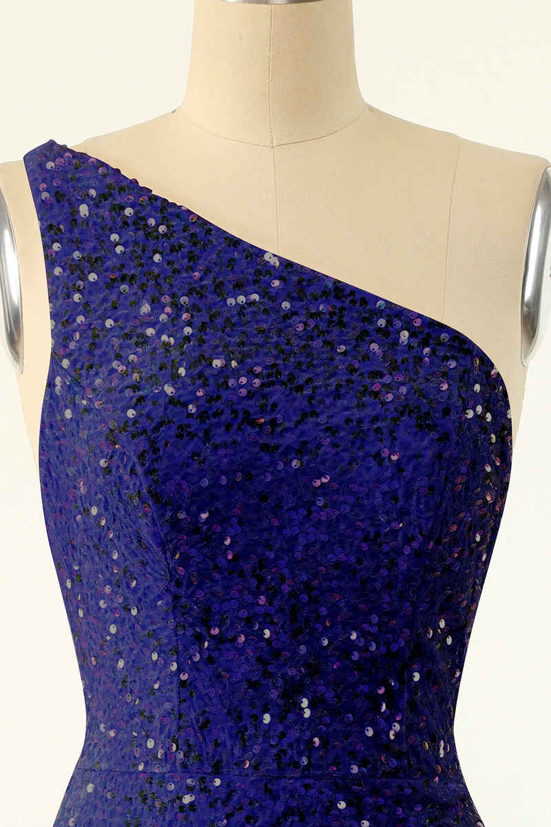Pink Sequin One-Shoulder Backless Formal Mini Dresses