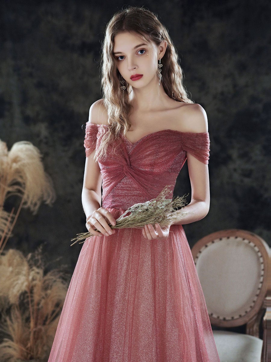 Vestido de fiesta largo de tul con lentejuelas y escote corazón color burdeos, vestido de noche color burdeos