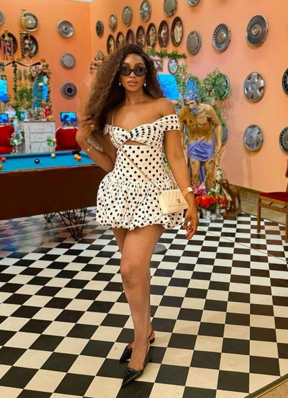 Cute A Line Straps Polka Dot Satin Short Homecoming Dress Cocktail Dress SH3357