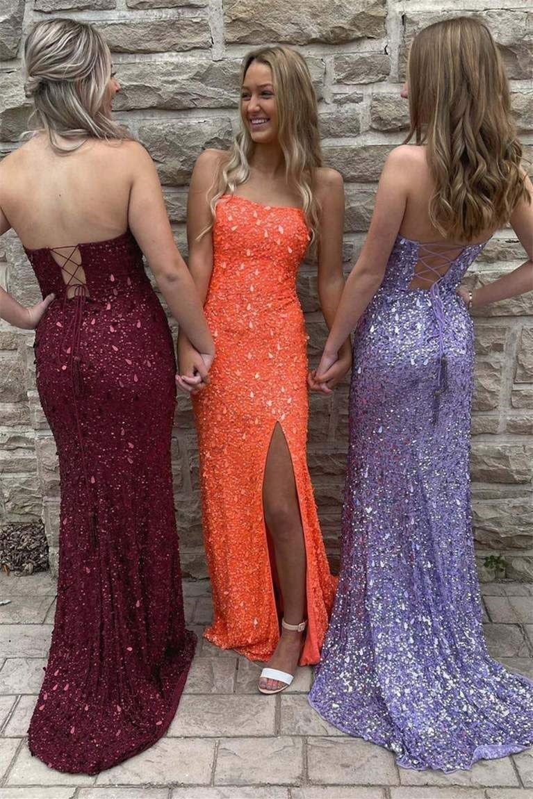 New Sequin Strapless Long Prom Dresses, Mermaid Split Party Dresses GP222