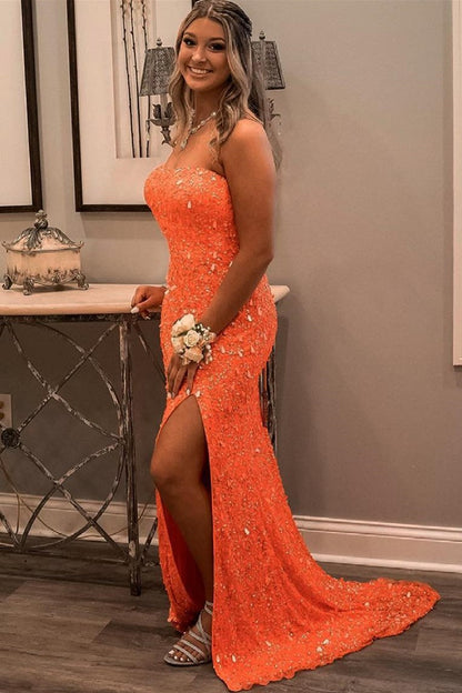 New Sequin Strapless Long Prom Dresses, Mermaid Split Party Dresses GP222