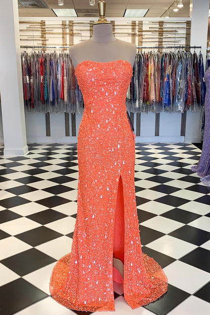 New Sequin Strapless Long Prom Dresses, Mermaid Split Party Dresses GP222