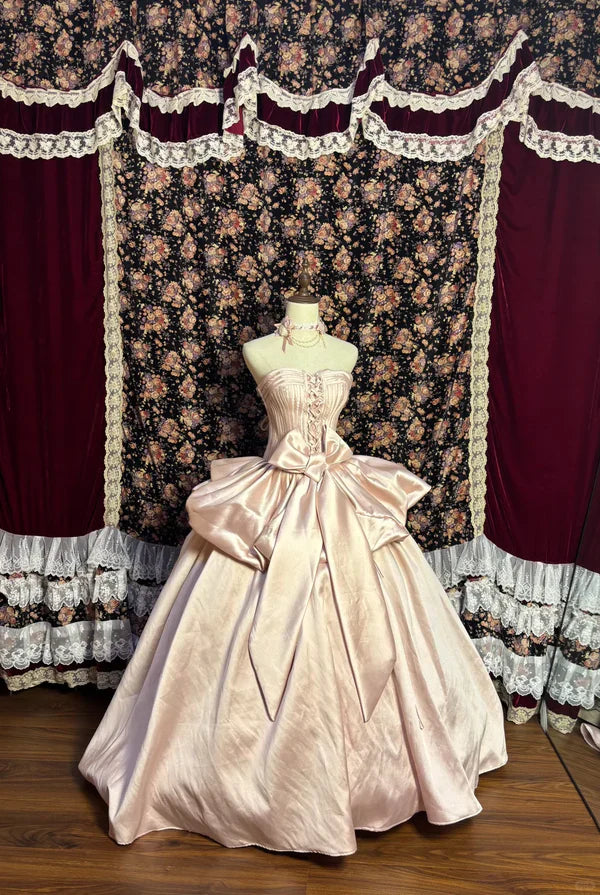 Vestido de noche estilo princesa de quinceañera, corte A, de satén, color rosa claro, estilo corazón, estilo gala, TP4276