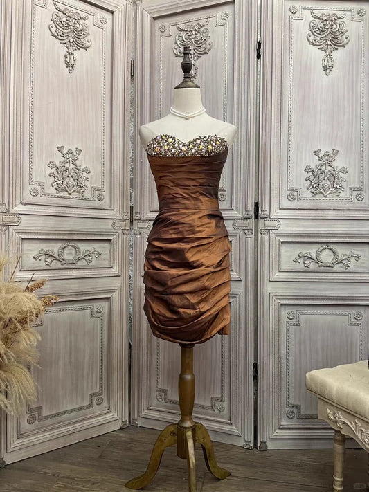 __rown rhinestone short satin homecoming dress prom party dress gh4985