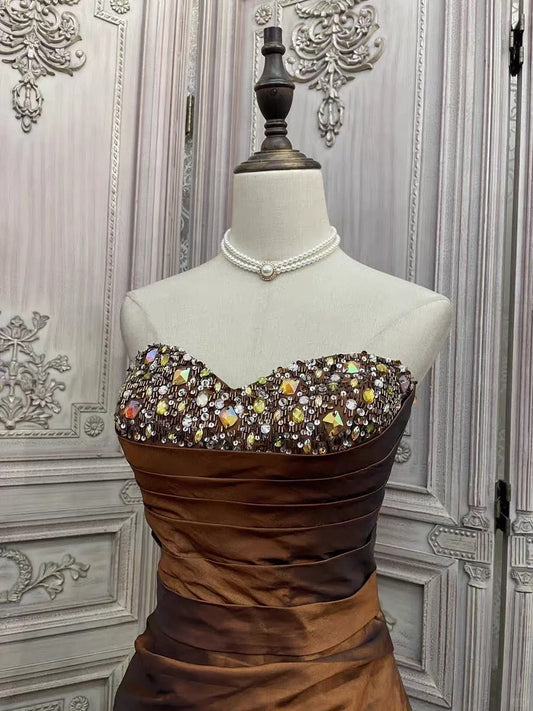 __rown rhinestone short satin homecoming dress prom party dress gh4985