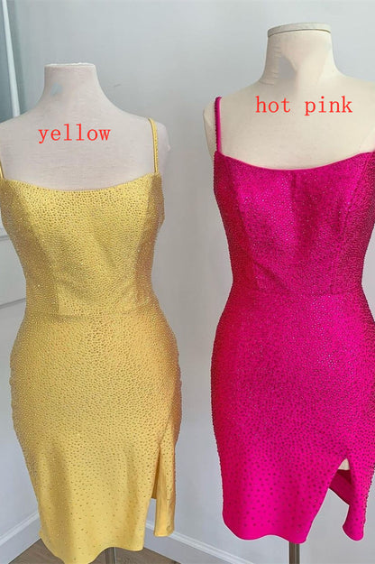 Vestido corto ajustado amarillo para fiesta de bienvenida, vestidos semi formales con cuentas de cristal