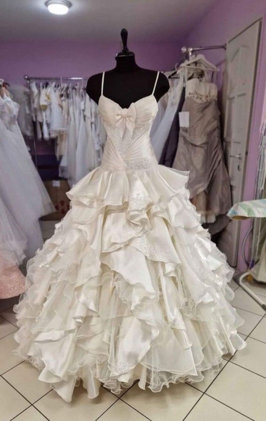 Ivory fashion unique elegant bow A-line long satin tulle princess ball gown evening dress wedding dress adult ceremony dress gh3555