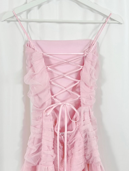 Pink Layered Tulle Pleated Short Homecoming Dress Birthday Dress Outfits SH3539