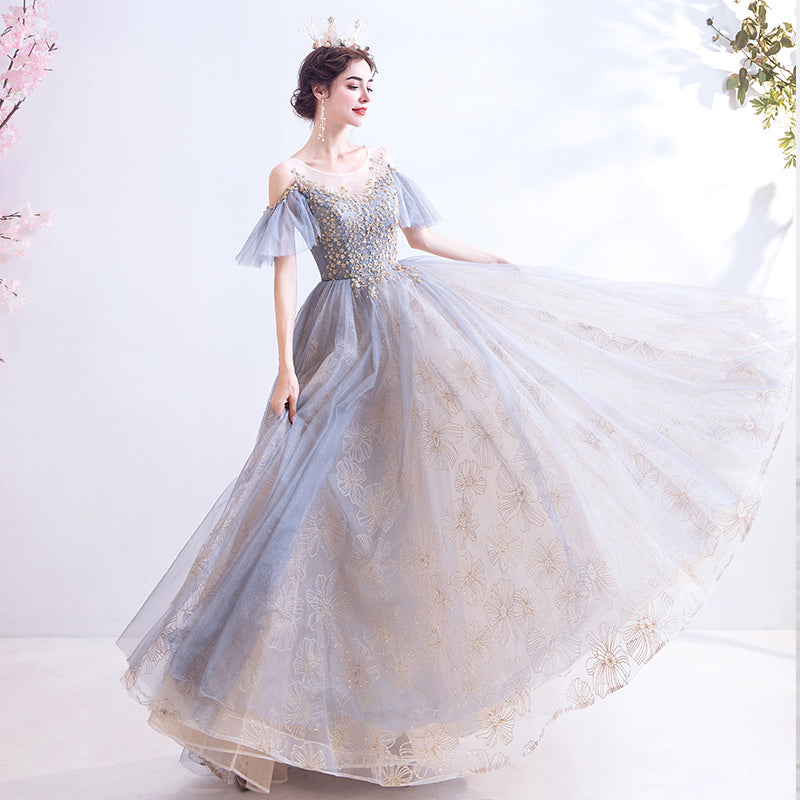 Stylish tulle sequins long prom dress formal dress  8247