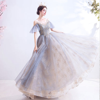 Stylish tulle sequins long prom dress formal dress  8247
