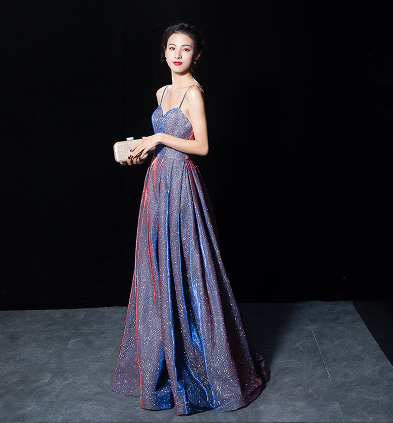 Shiny satin long A line prom dress simple evening dress 8588