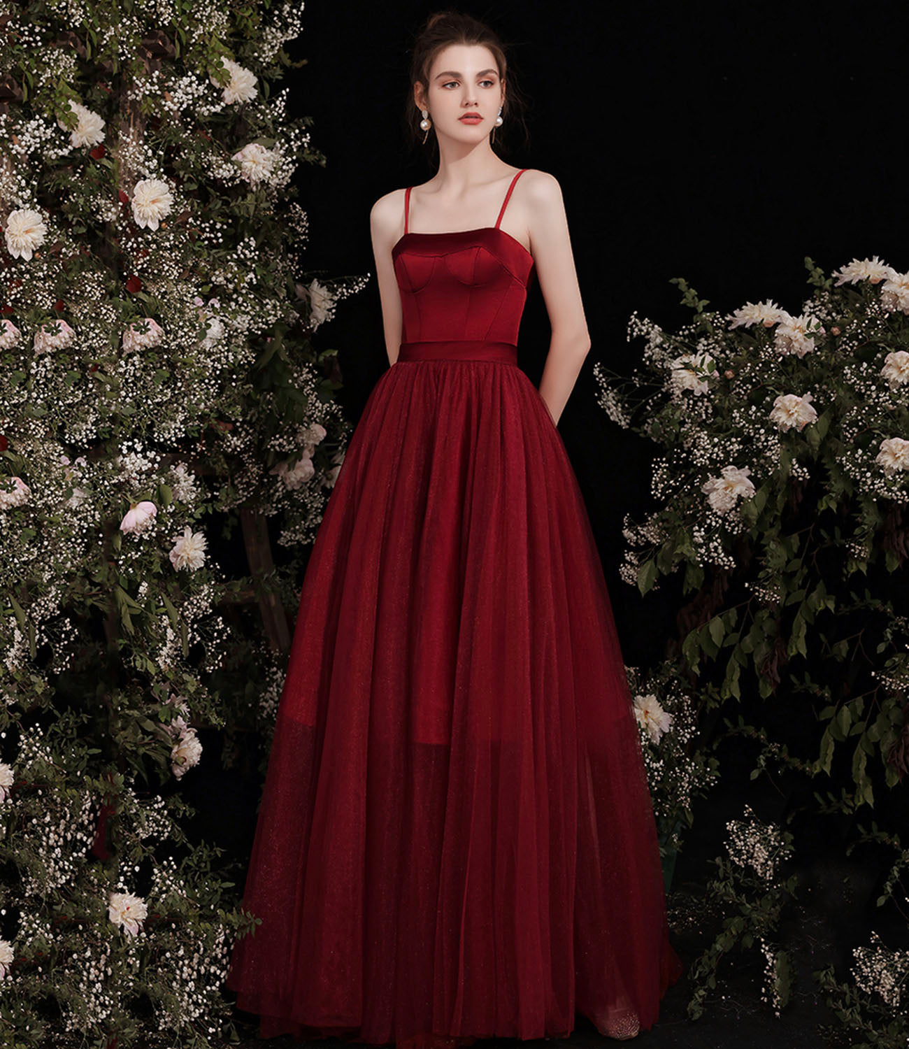 Cute burgundy two pieces detachable prom dresses  10191