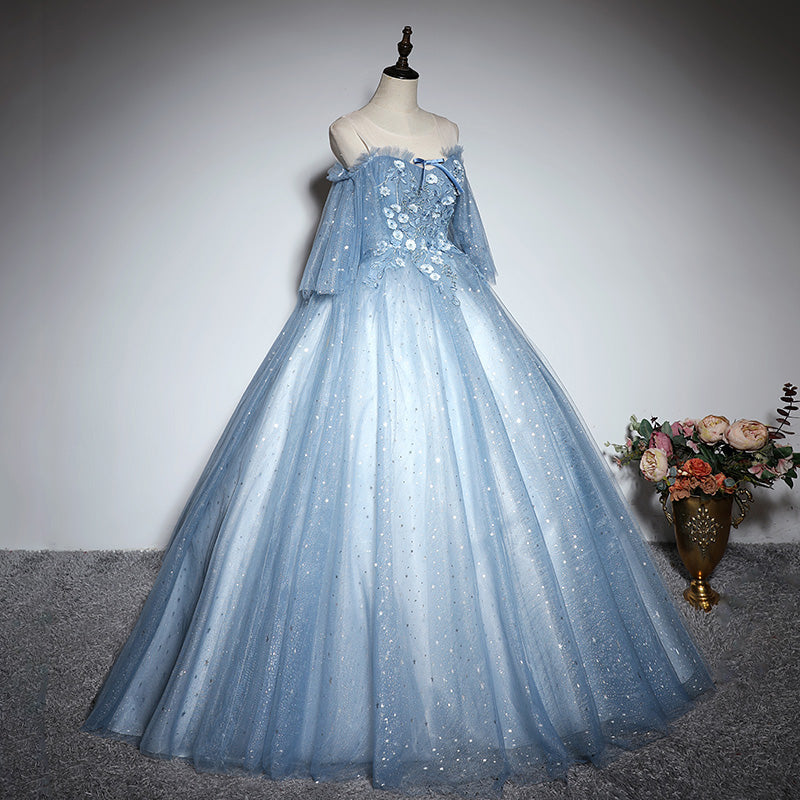 Blue tulle lace long ball gown dress formal dress  10197