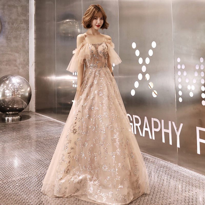 Stylish tulle sequins long prom dress, evening dress  8218