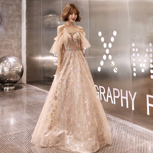 Stylish tulle sequins long prom dress, evening dress  8218