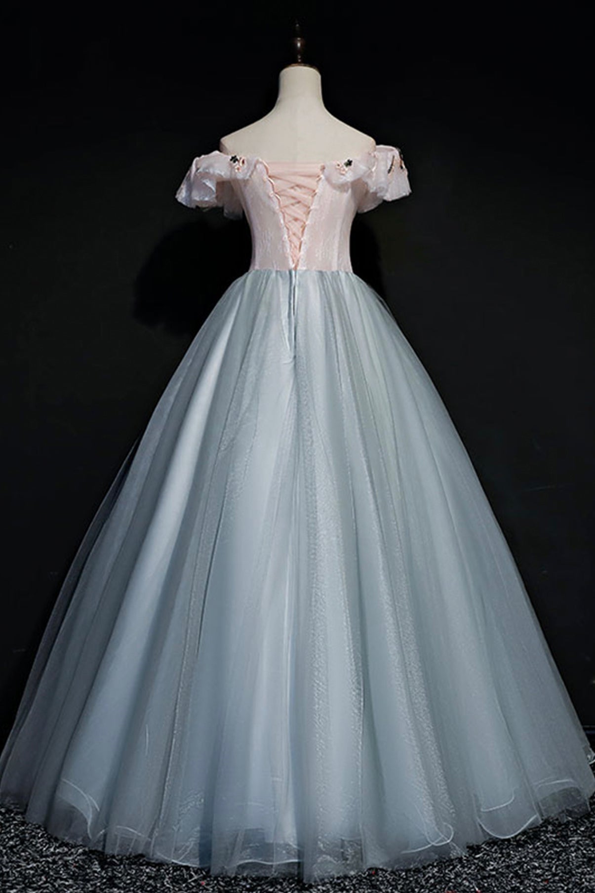 Gray tulle lace long ball gown dress formal dress  8722