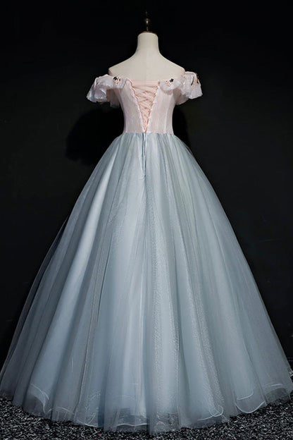 Gray tulle lace long ball gown dress formal dress  8722