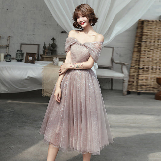 Cute tulle sequins short prom dress  8160