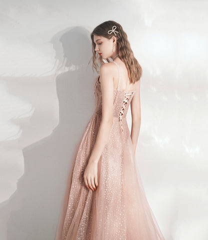 Cute tulle lace long A line prom dress evening dress  10392