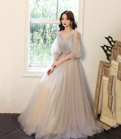 Cute tulle lace A line prom dress lace evening dress  10560