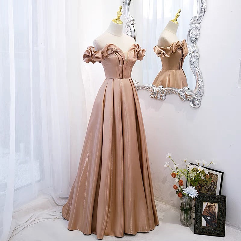 Cute satin long A line prom dress evening gown  10072