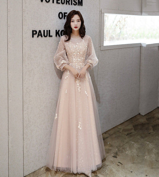Cute tulle lace long sleeve dress evening dress  8536