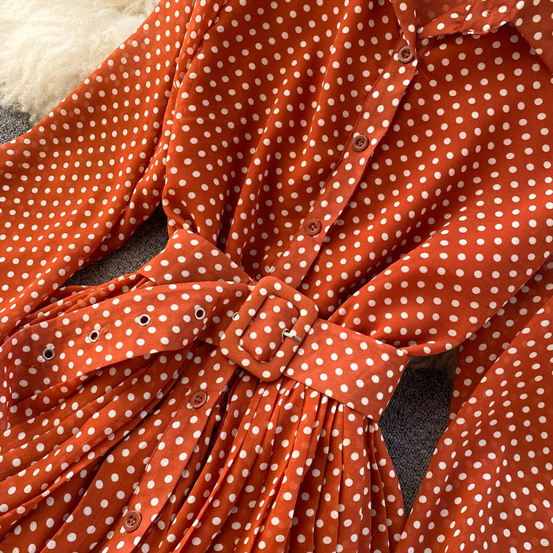 Fashionable A Line Polka Dot Long Sleeve Dress Fashion Dress  10924