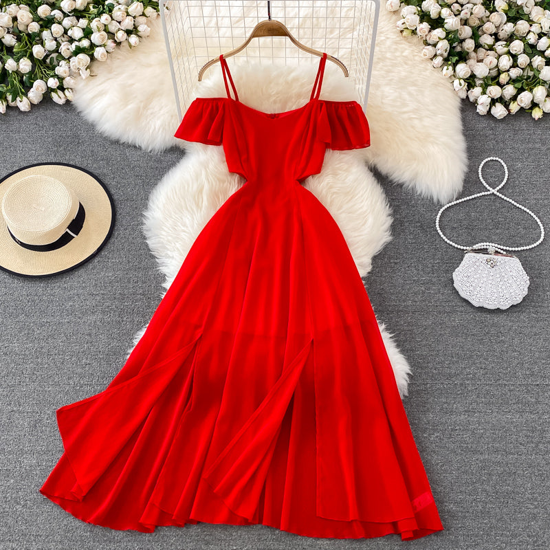 Red Chiffon A Line Short Dress Fashion Dress  10762