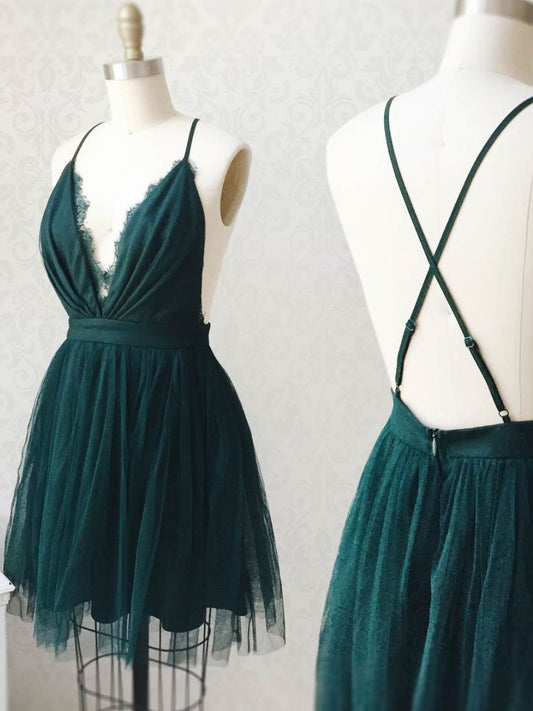 Vestido de fiesta corto de encaje de tul verde, vestido de fiesta de bienvenida de encaje de tul verde