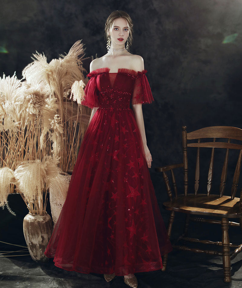 Burgundy sequins long prom dress  8340