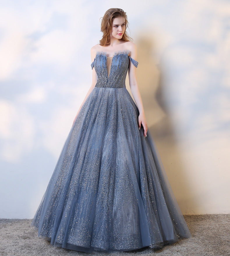 Sparkling tulle sequins long prom dress, evening dress  8105