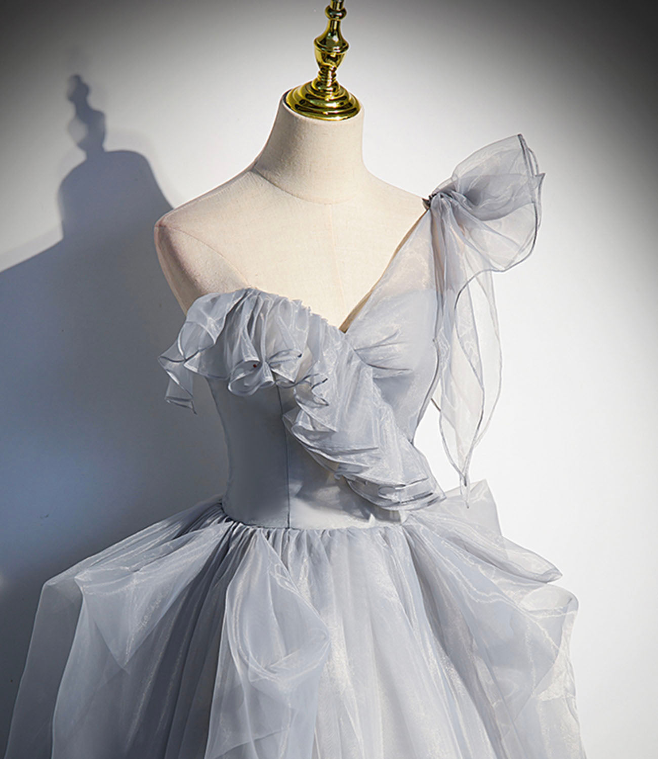Gray tulle long ball gown dress A line evening gown  10273