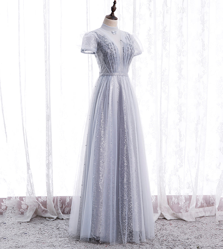 A line tulle sequins long prom dress evening dress  8439