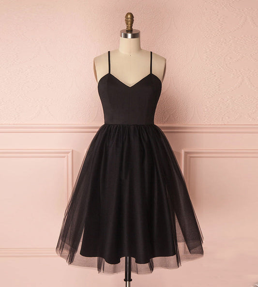 Black tulle short prom dress  8179