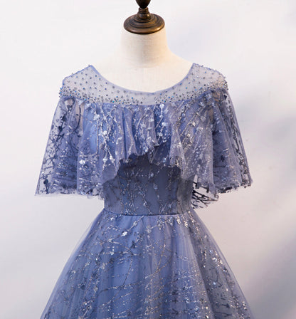 Blue tulle sequins long ball gown dress evening dress  8619