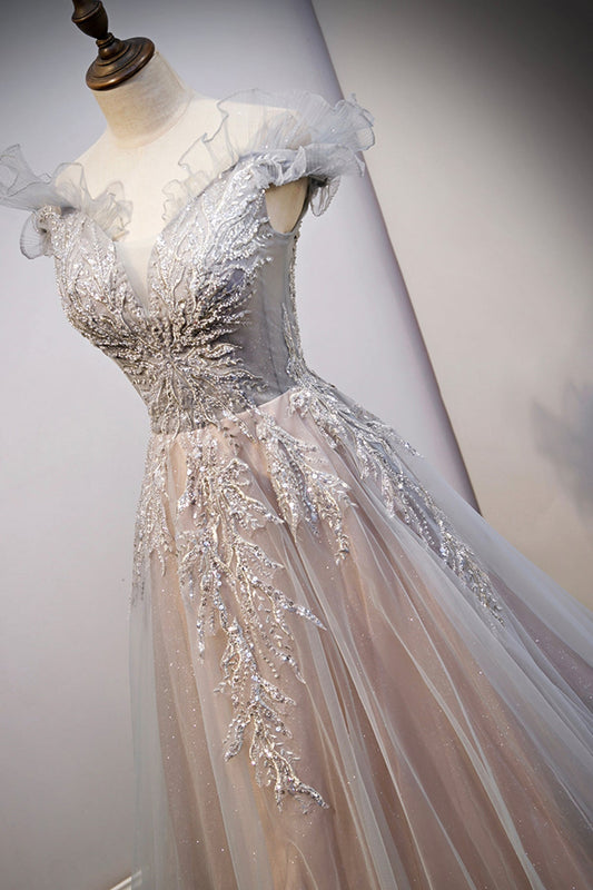Cute lace long A line prom dress evening dress  8726