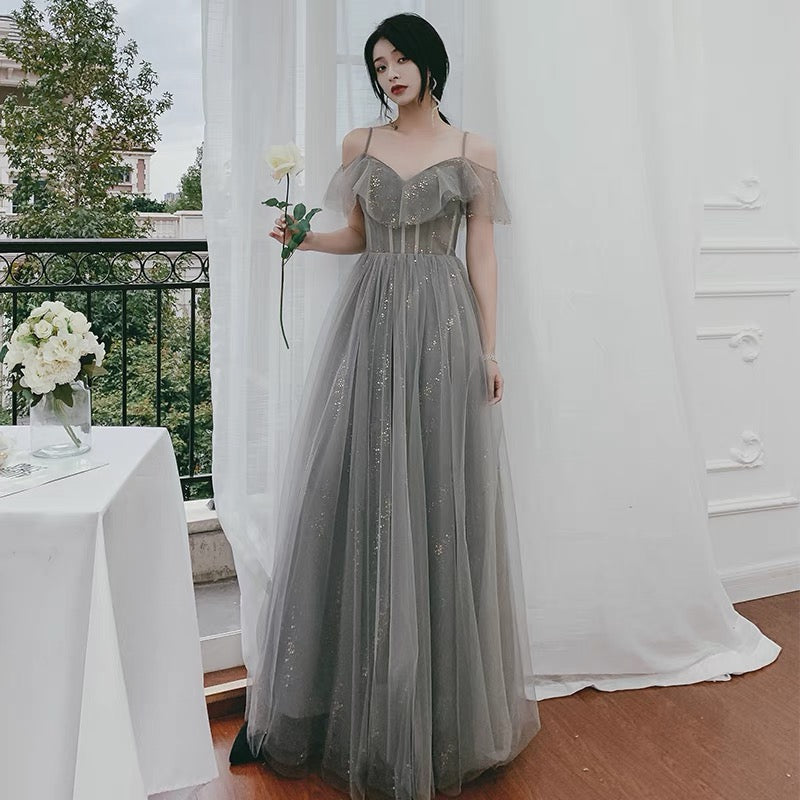 Cute tulle long A ine prom dress evening gown  10136