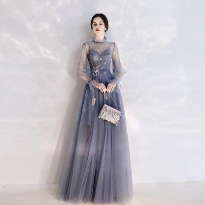 Cute tulle long sleeve prom dress  8164